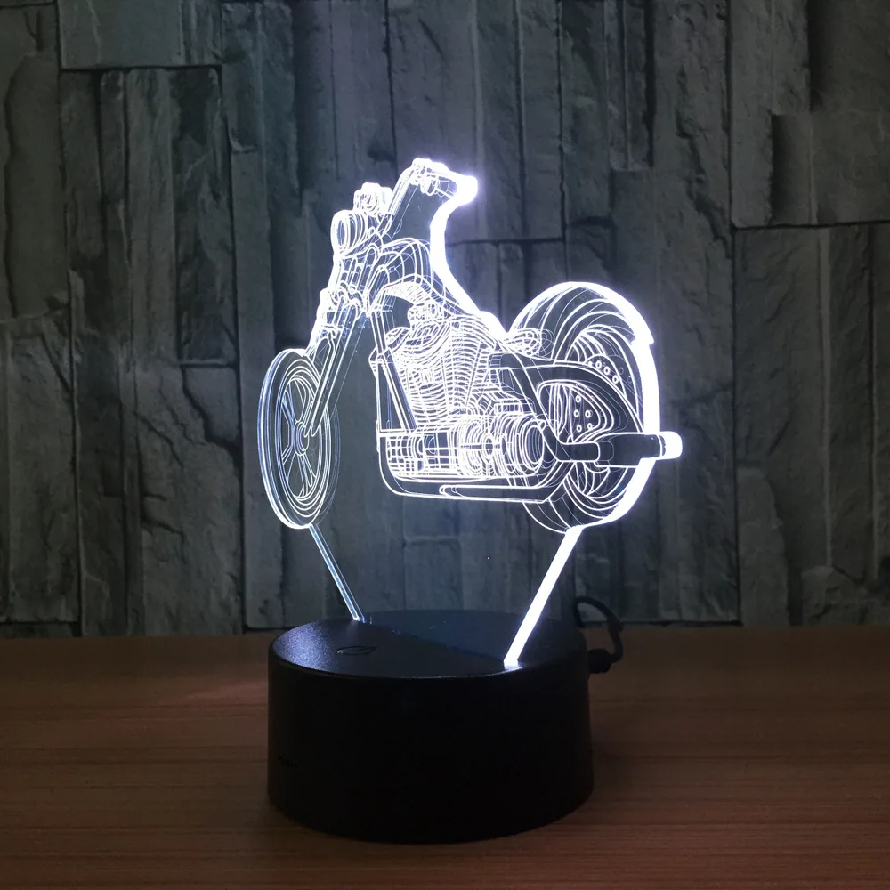 Новинка 7 цветов мотоциклетные лампа 3d визуальные Светодиодные ночные огни для