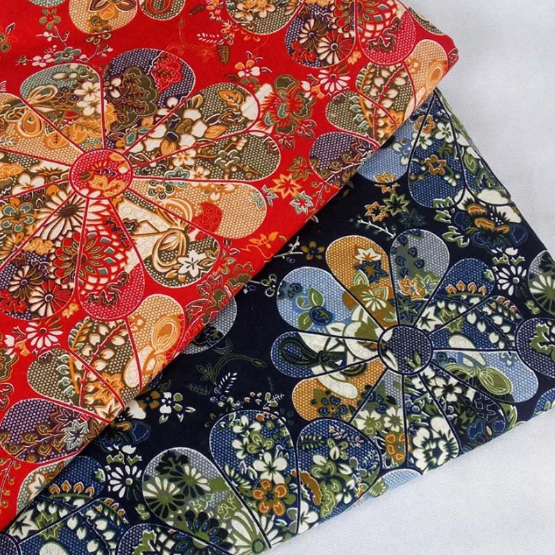 

cotton/linen blue red cheongsam Chinese wind windmill Royal Chrysanthemum fabrics for costume APPAREL craft cushion tablecloth