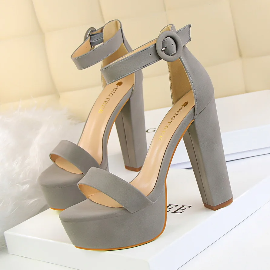 Bigtree моды лодыжки ремень пряжка женские толстые каблуки сандалии zapatos mujer tacon sandalias