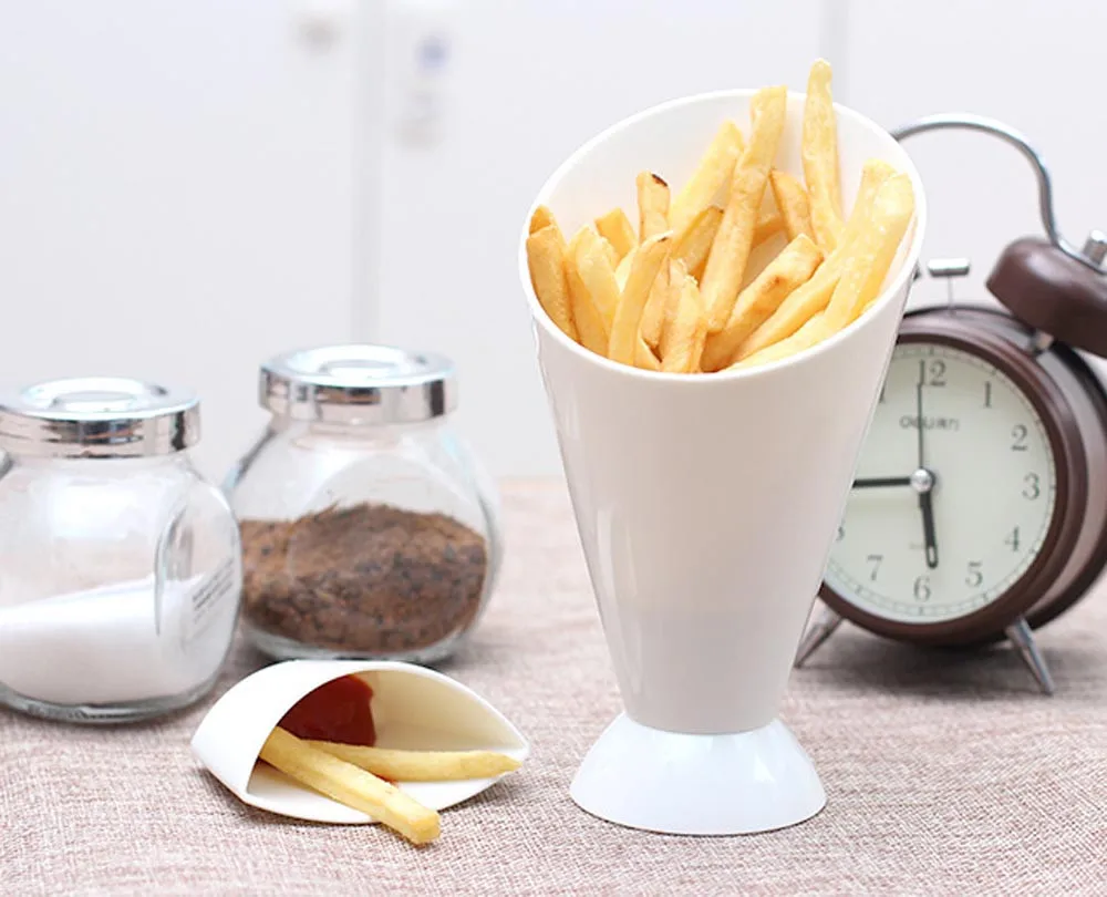 Simple and Practical Home Kitchen Potato Tool Tableware 2 in 1 French Fry Cone with Dipping Cup High Quality | Дом и сад