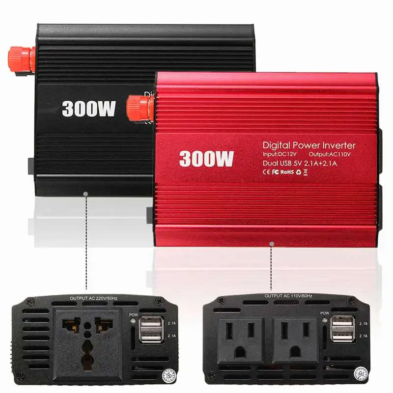 300W Мощность инвертор 12 V дo AC 110/220 вольт с 2 портами(стандарт макс 600 Вт модифицированный ЖК-монитор Синусоидальная волна цифровой автомобильное зарядное устройство конвертер трансформатор