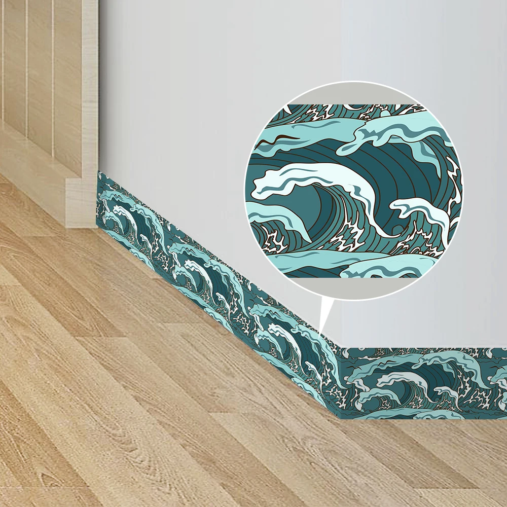 Funlife Waterproof Wall Border Stickers,Japanese Style Retro Ukiyoe Tile Sticker,Bathroom Kitchen Decorative Wallpaper Borders