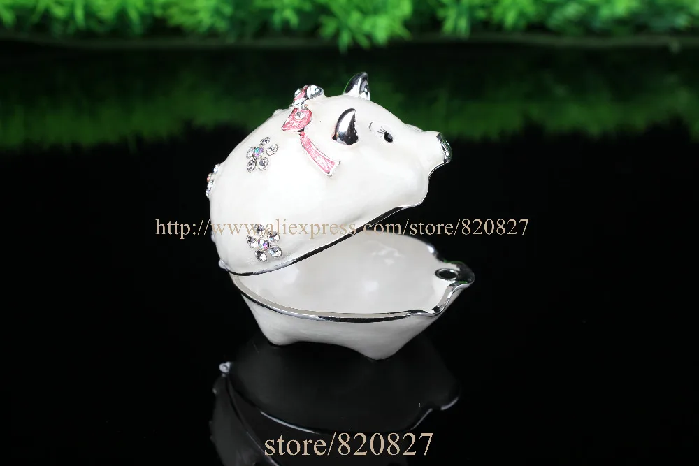 Enamel Pig Figurine with Element Crystals Trinket Pill Jewelry Box Pig with Crystals Jewelry Trinket Box Figurine