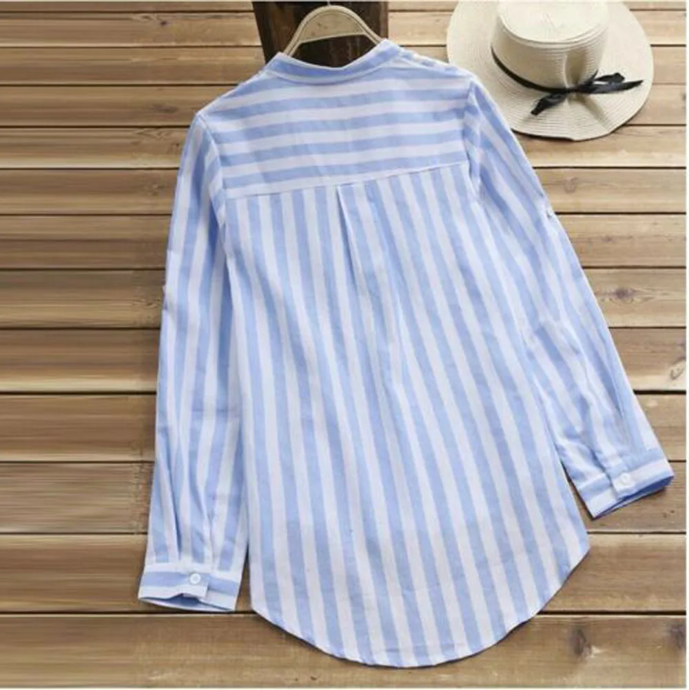 Женская пляжная Блуза в полоску свободная хлопковая блузка с длинным рукавом