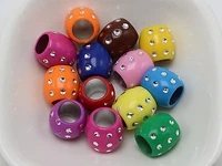 50 mixed color sparkling dots acrylic barrel beads 13x12mm big hole 8mm