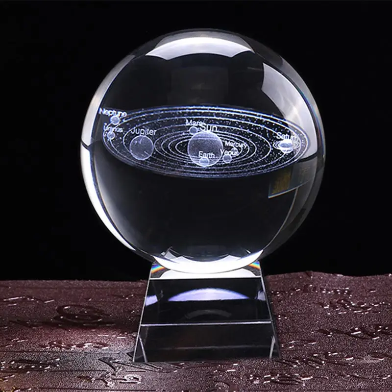 Солнечная система хрустальный шар 3D лазерная гравировка солнечная система космическая модель с различными небесными телами домашний декор декоративный шар - Цвет: ball-crystal-base