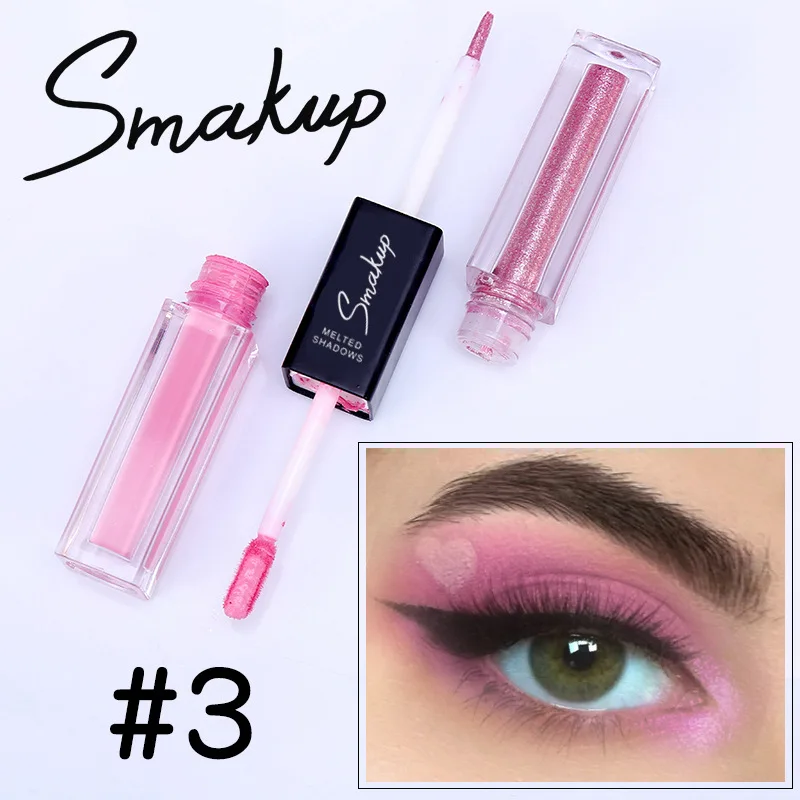 SMAKUP Двойная жидкая тени для глаз: осветляющая, долговечная матовая и мерцающая жемчужная макияж.