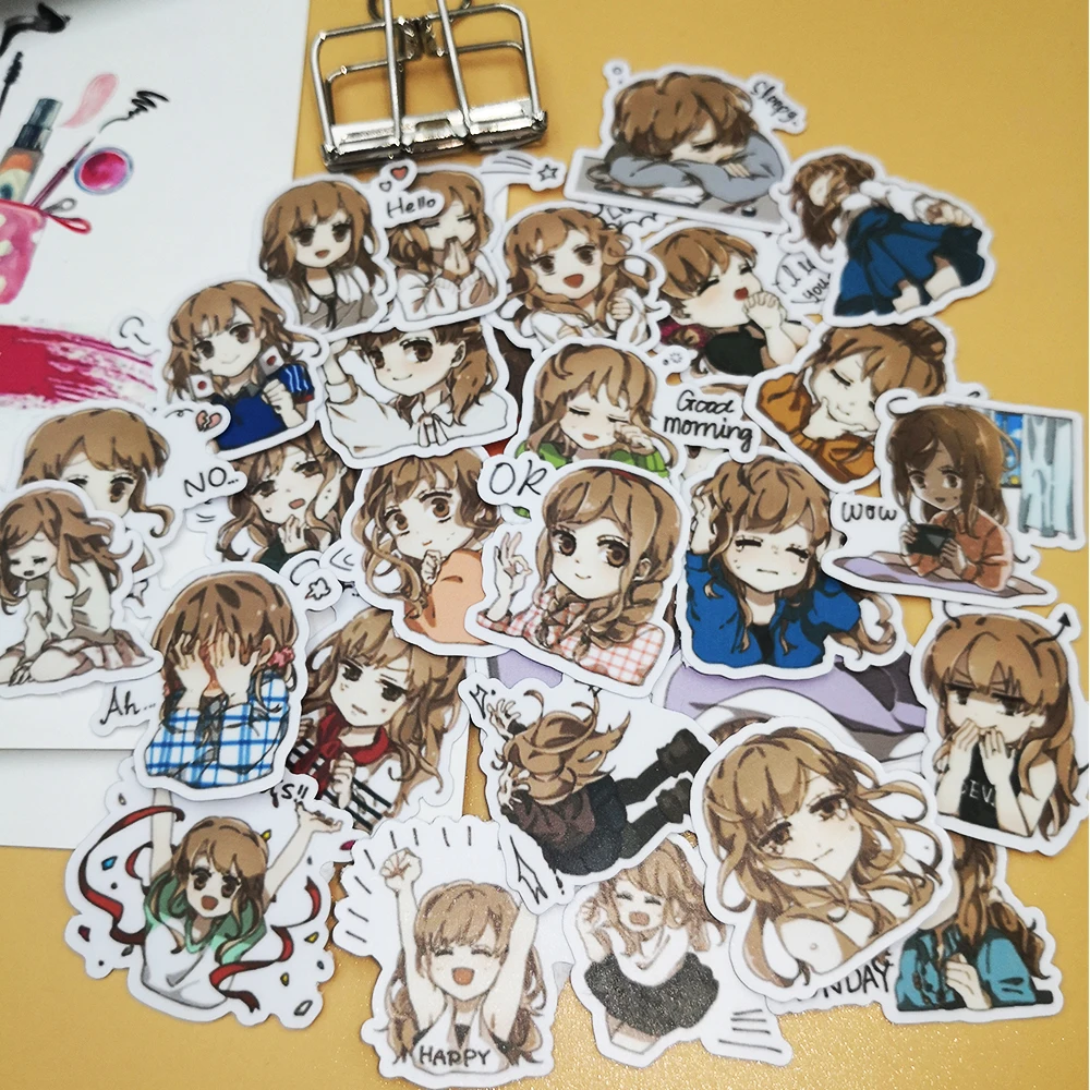 

20/40pcs Pretty Cute Girl Student Cartoon Diary Notebook Mobile Phone Car Art Wall Sticker DIY Decorative Paper Sticker No.03