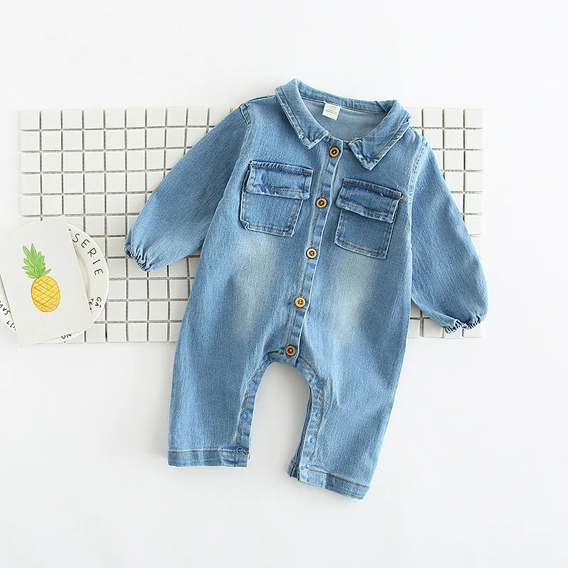 2018 мягкий джинсовый Детский комбинезон с рисунком кота Одежда для младенцев