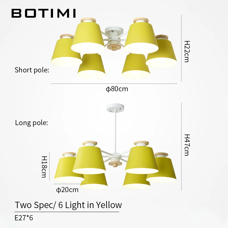 6 Light in Yellow BOTIMI красочный люстра светильник ing для гостиной светодиодный деревянный подвесной светильник Современные Люстры для спальни и кухни - Цвет абажура: 6 Light in Yellow