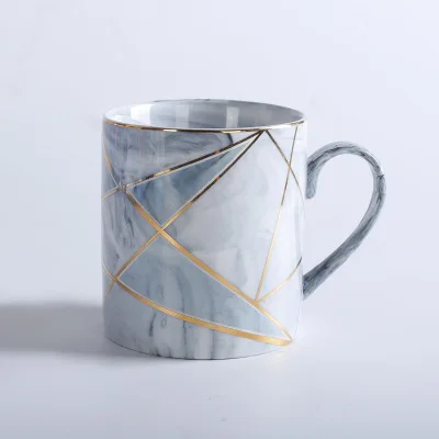 Светло-серый Расписанная вручную золотая полоса мраморный фарфор кофейная кружка чашка с крышкой набор чай молоко керамические чашки и кружки креативный свадебный подарок - Цвет: Светло-серый