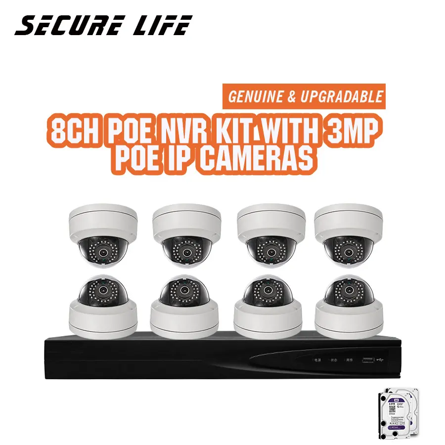 8ch POE NVR комплект + 3MP купольные IP камеры видеонаблюдения|Система наблюдения| |