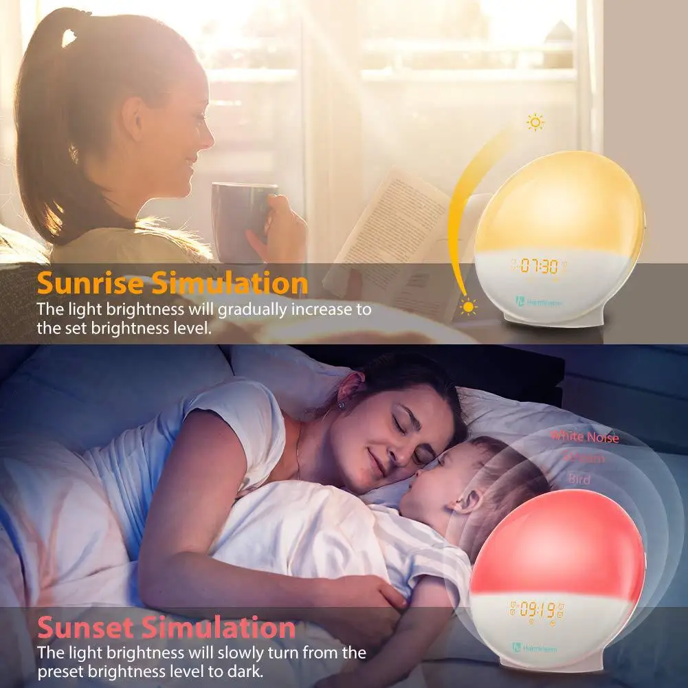 Sunrise Будильник цифровой Повтор Ledwake Up Fm радио красочный свет природа звуки закат