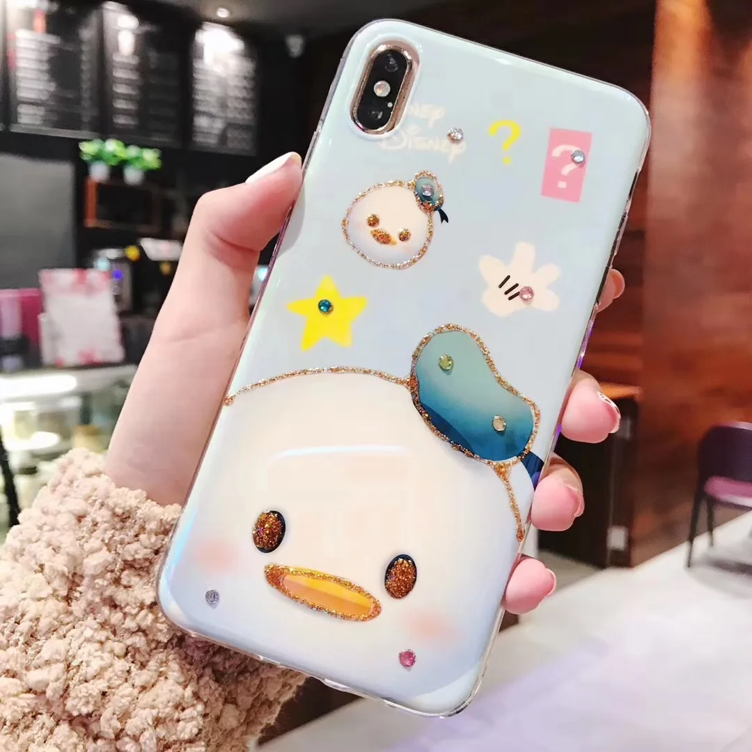 Милый мультфильм синий свет Дональд Дак Дейзи Алмаз чехол для iPhone 6 6s 7 8 plus x xs max xr
