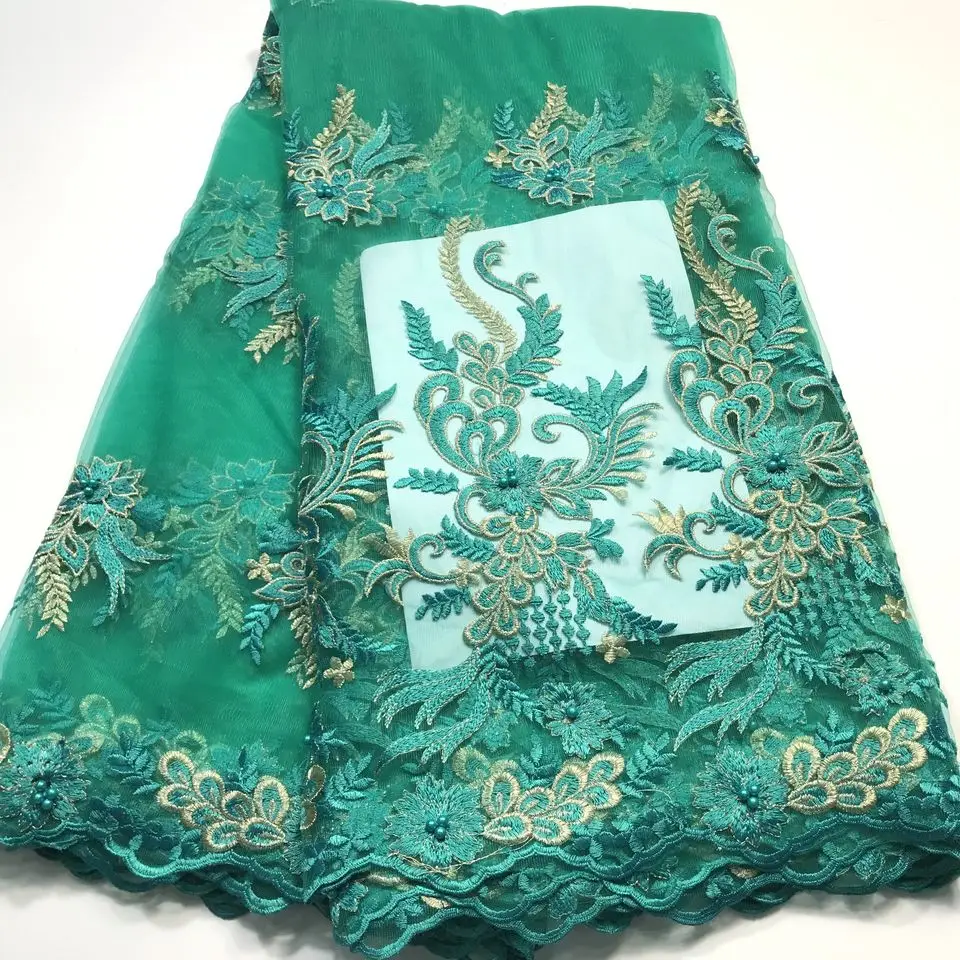 

French Lace Fabric 3D Flowers Embroidered African Tulle Lace Fabric With Beads African Lace Fabric For Wedding M31216