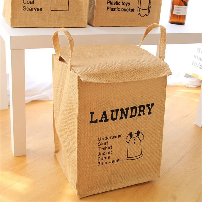Складная натуральная джутовый льняной стиральная одежда корзина для белья