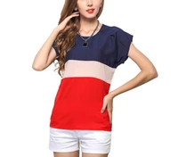 fashion t shirt women 2022 plus size 3xl patchwork color short sleeve chiffon casual loose summer tops tees