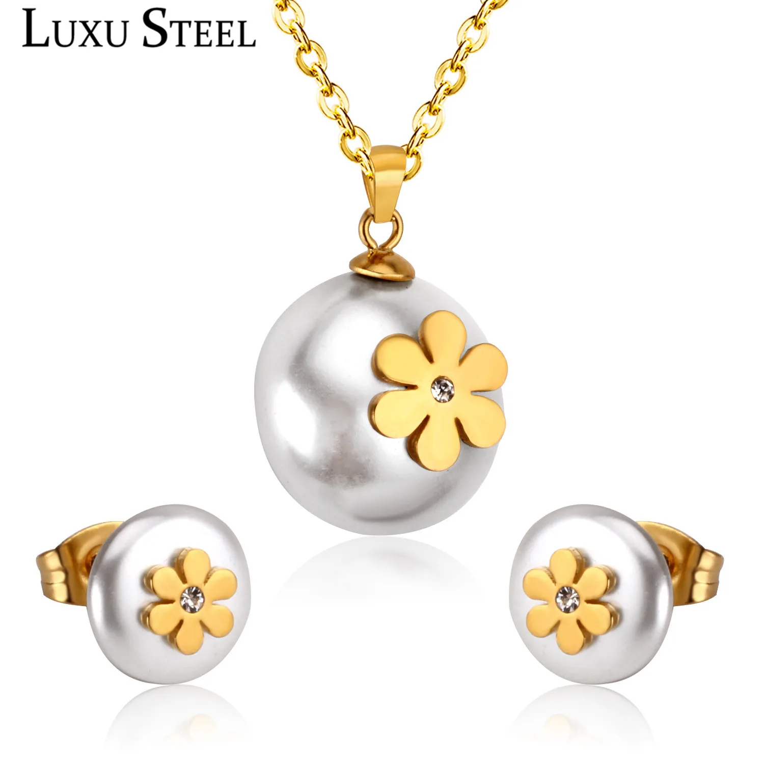 Ювелирный Комплект из колье и серёг нержавеющей стали|flower jewelry set|fashion setjewelry sets |