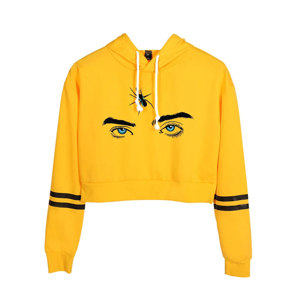 Billie Eilish, длинный рукав, укороченный топ, толстовки, Женская толстовка с капюшоном, Harajuku, уличная одежда, пуловер, укороченная толстовка, Moletom Feminino
