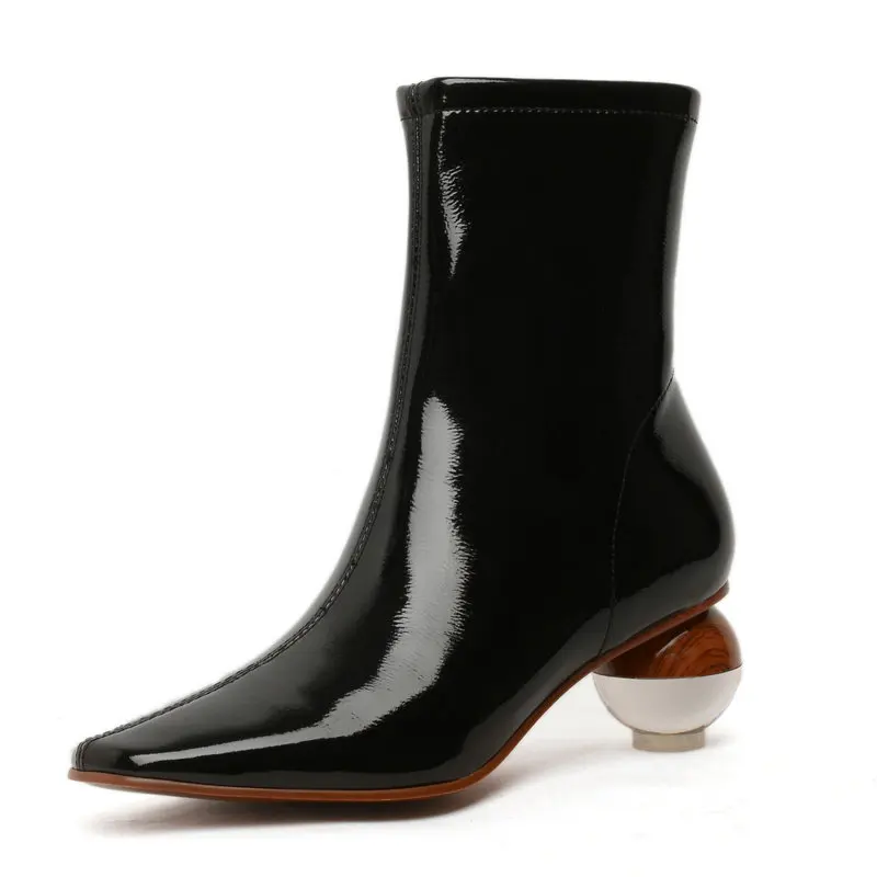 Ботильоны женские из лакированной кожи модные короткие сапоги на высоком