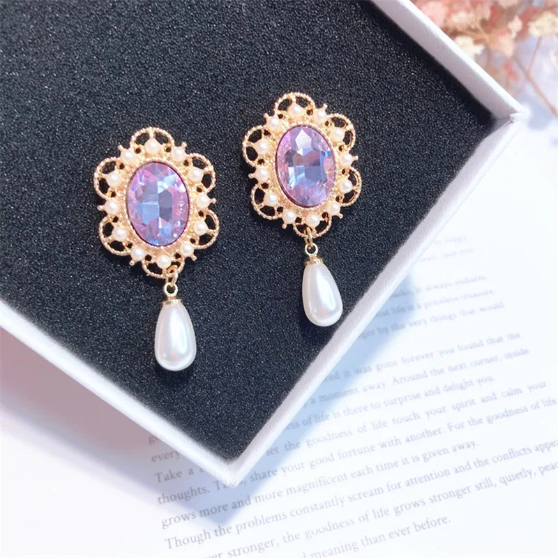 

Bamos Vintage Rose Gold Color Drop Earrings For Women Cute Korean Flower Pearl Earrings Fashion Wedding Jewelry Accessories