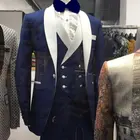 Мужские свадебные костюмы 2019 новый бренд дизайн синие Женихи мужские белые смокинги с шалью и лацканами для жениха Мужские смокинг для свадьбывыпускного вечера костюмы из 3 предметов