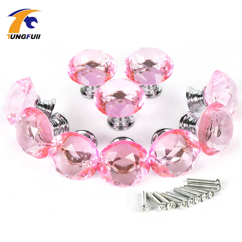 10 шт. 30 мм Алмазная дверь Новый Розовый Фиолетовый Кристалл Стекло выдвижной ящик