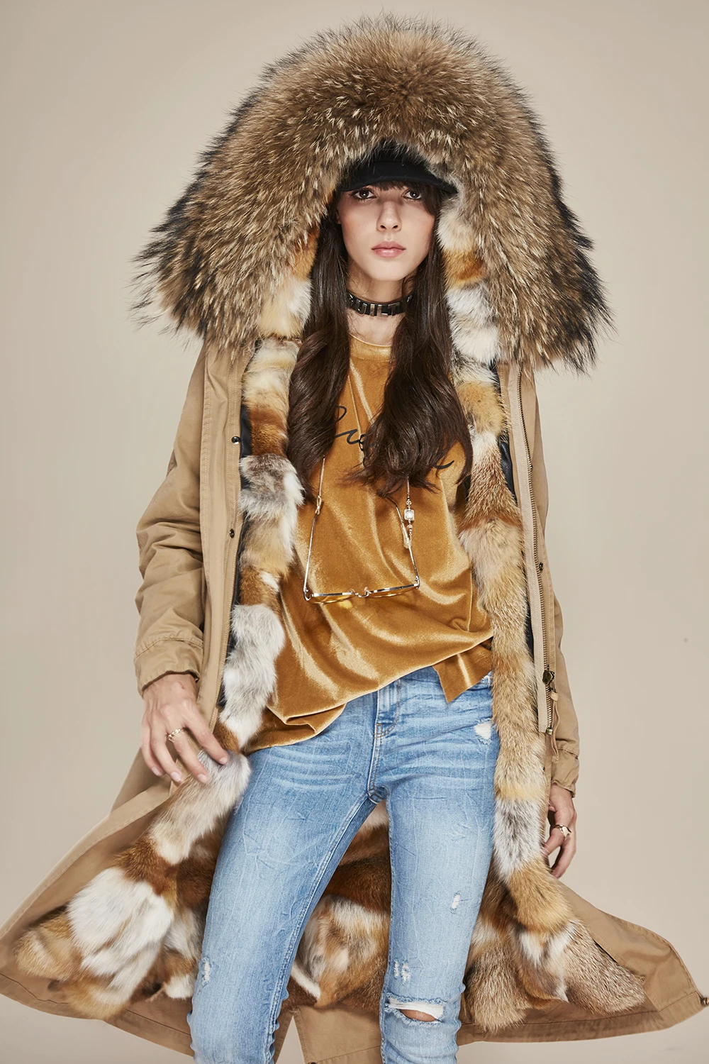 Jott модная Женская Роскошная настоящая опушка из лисьего меха X-long parka большой енот мех с капюшоном Военный женский зимний жакет, женский пиджак