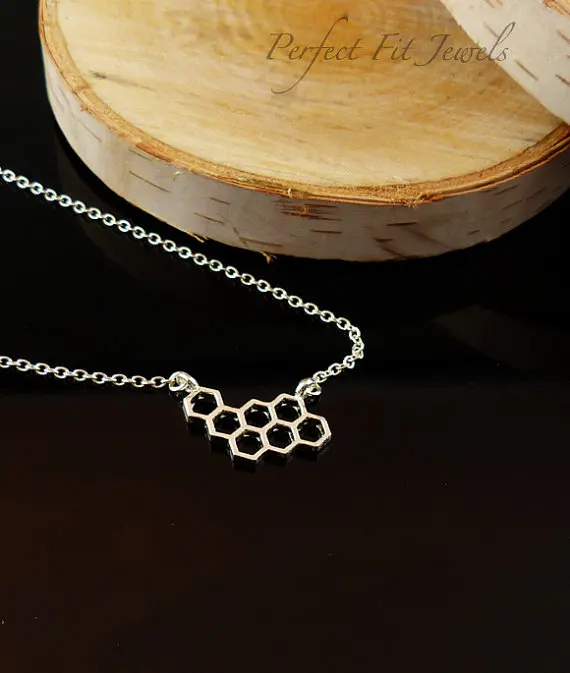 

hollow Honey Comb Bee Hive Necklace Cute Honeycomb Beehive geometric Hexagon pendant charm chain Necklace lover lucky jewelry