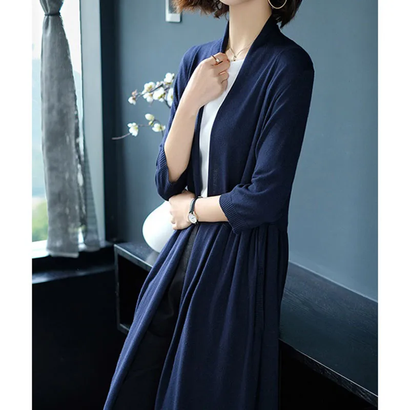 Женский свитер вязаный кардиган новинка весны 2023 однотонное Длинное свободное