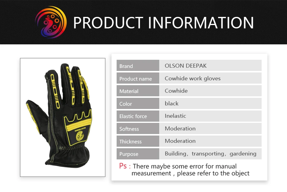 Impact Leather Work Gloves,Winter Black Safety Driver Motorcycle Heavy Duty Durable Cowhide Working Glove By Olson Deepak