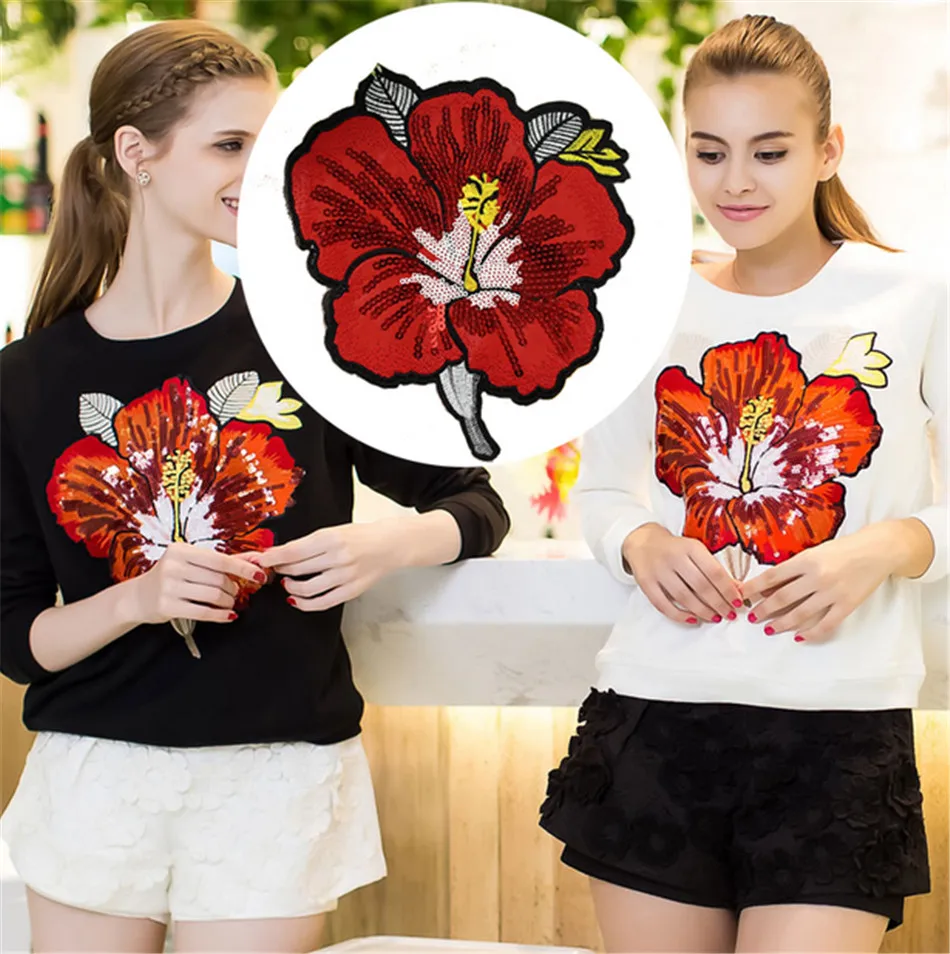 Большие цветы нашивки с блестками для футболки сшитые или железные одежды сделай