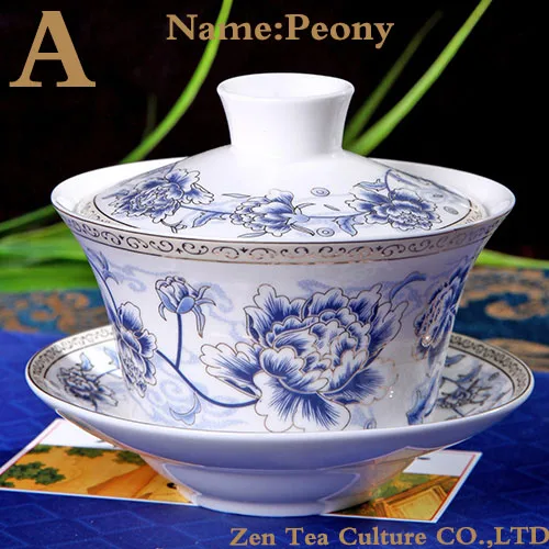 A Китайский фарфоровый чайный сервиз Gaiwan, синяя и белая керамическая супница, традиционный китайский чайный набор кунг-фу Gaiwan 200cc - Цвет: A