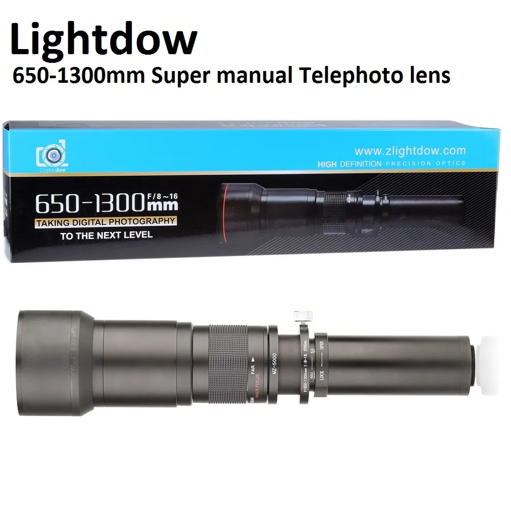 Lightdow 650-1300 мм F8.0-F16 супер телеобъектив с ручным зумом+ T2 переходное кольцо для Canon Nikon sony Pentax DSLR камер