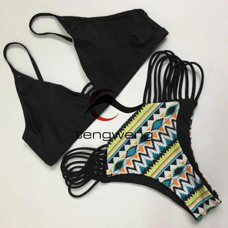 Tengweng 2017 Новый Сексуальные Женщины Мягкий Бикини Установить Черно Белой Печати