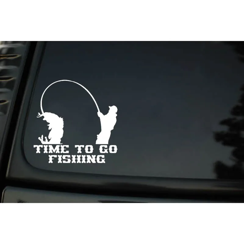 YJZT 14.7cm*14.7cm TIME TO GO FISHING Fun Vinyl Car-styling Car Window Sticker Decals Black Silver C11-0215 | Автомобили и