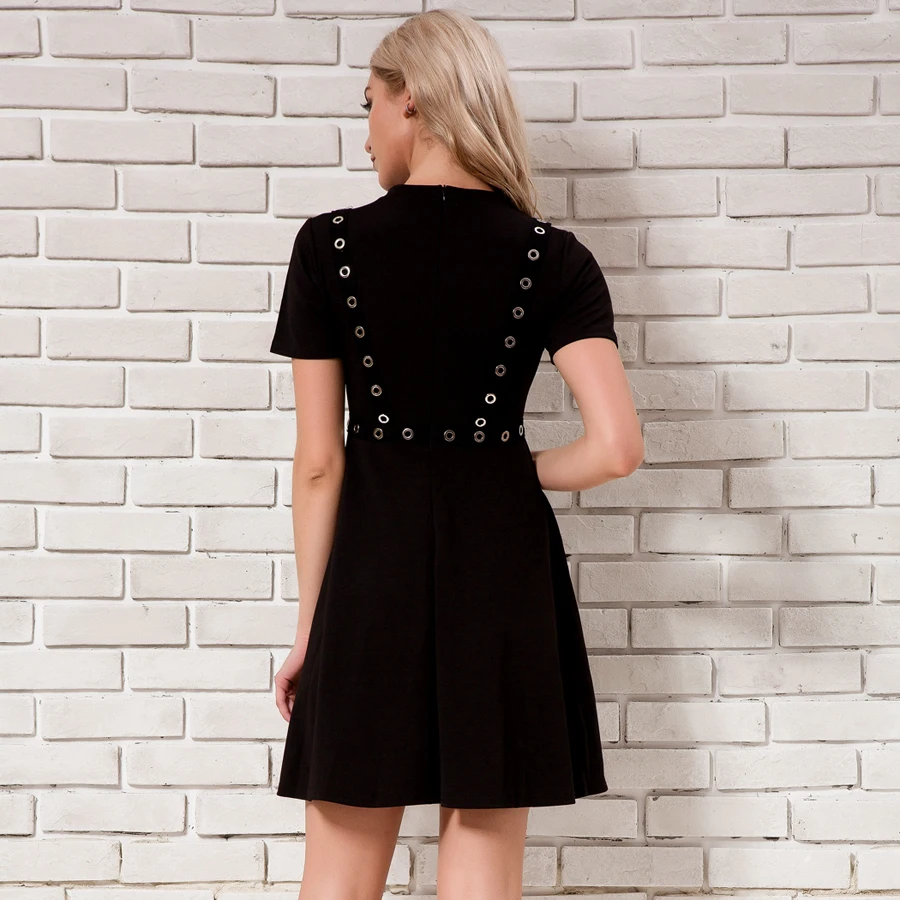 Черные повседневные платья Для женщин Лето 2018 Новые поступления модные заклепки