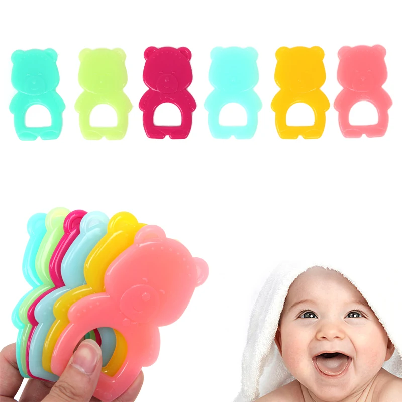 

1Pc Baby Teether Toy Newborn Colored Rubber Cute Cartoon Bear Food Silicone
