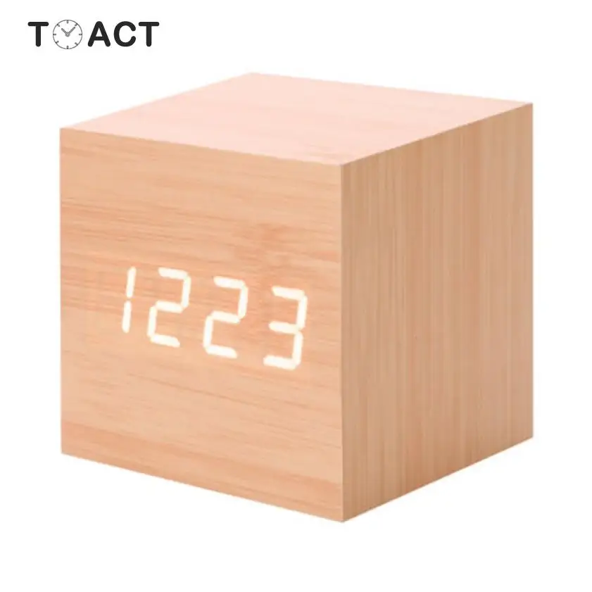 Деревянные электронные настольные светодиодный сы Cube светодиодные цифровые