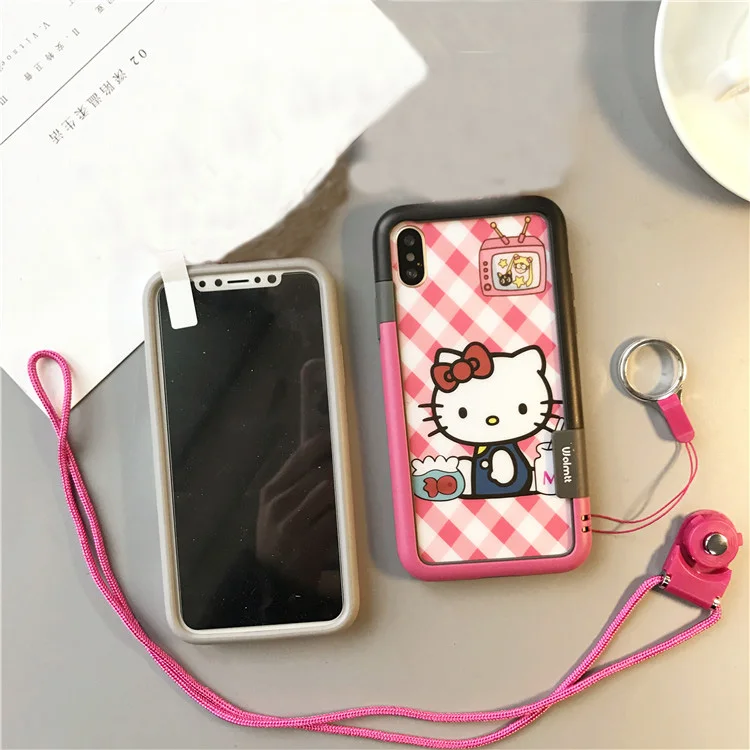 Для iPhone X милый розовый рисунок Hello Kitty закаленное Стекло Экран film (спереди и сзади)