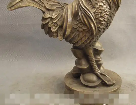 

S01137 14 Chinese FengShui Bronze Copper Zodiac Cock Rooster Ride Wealth YuanBao Statue