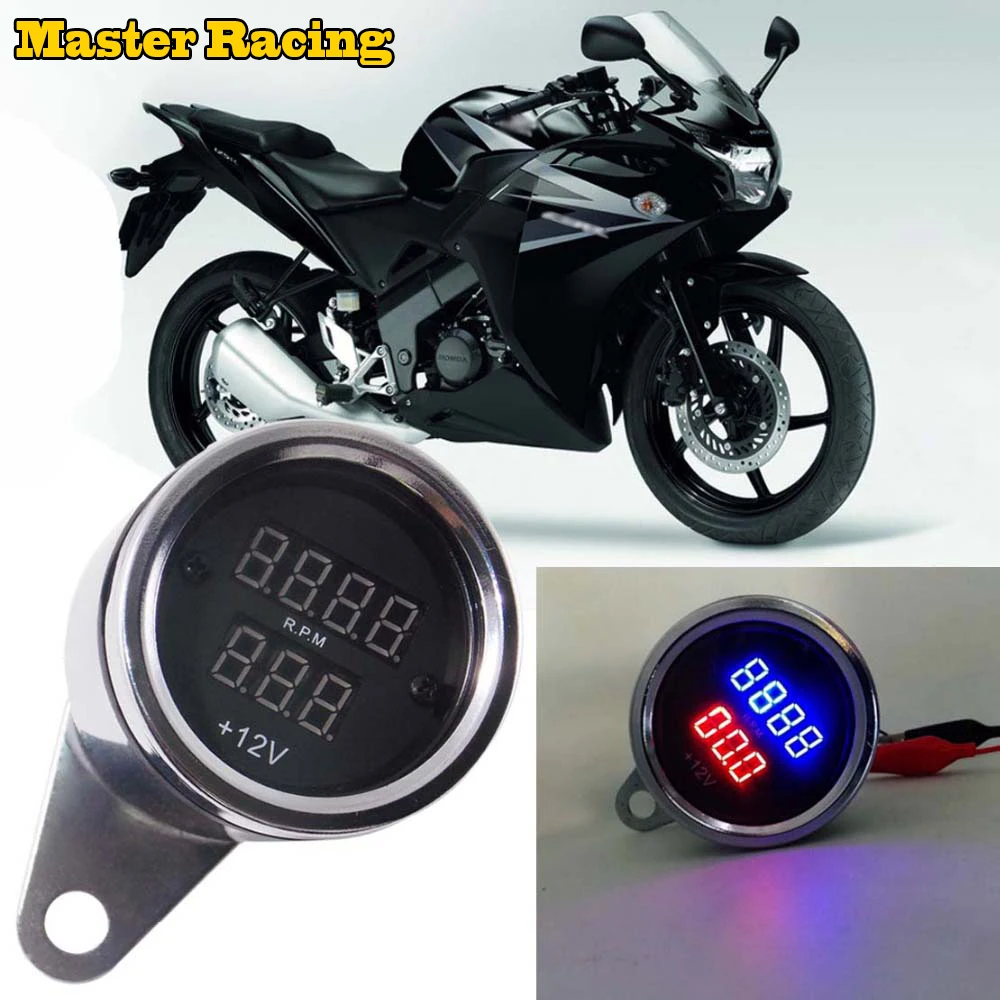 

Motorcycle Meter Refit LED Digital Tachometer RPM Tach Gauge+ Voltmeter Voltage Gauge Combo Motorbike Scooter ATV Instruments
