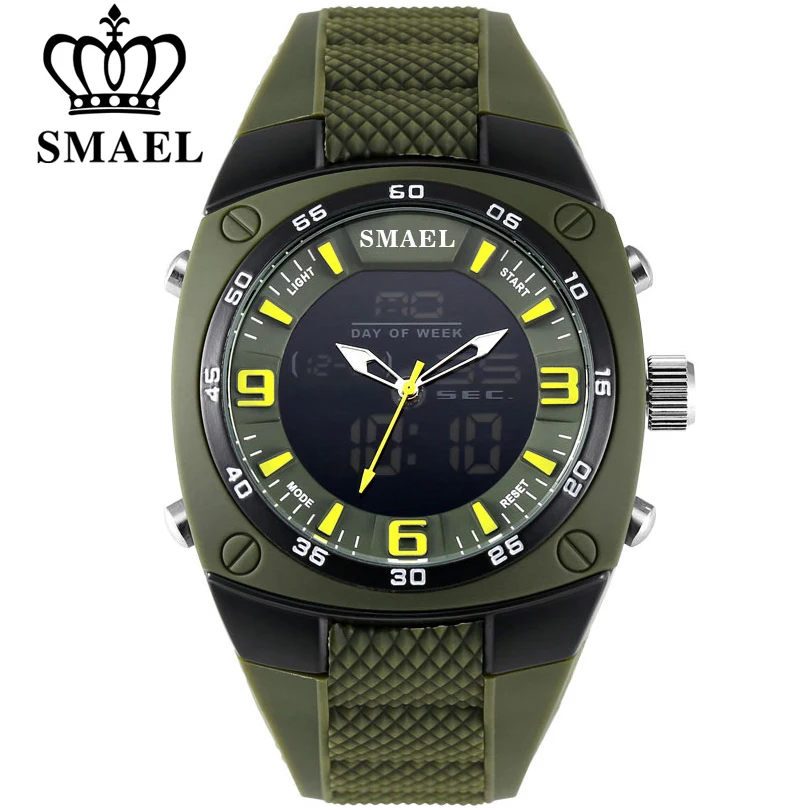 

SMAEL Fashion Watches Men LED Sport Military-Watch Alloy Dial Resistant Male Analog Quartz Digital Watch Relogio Masculino 1008
