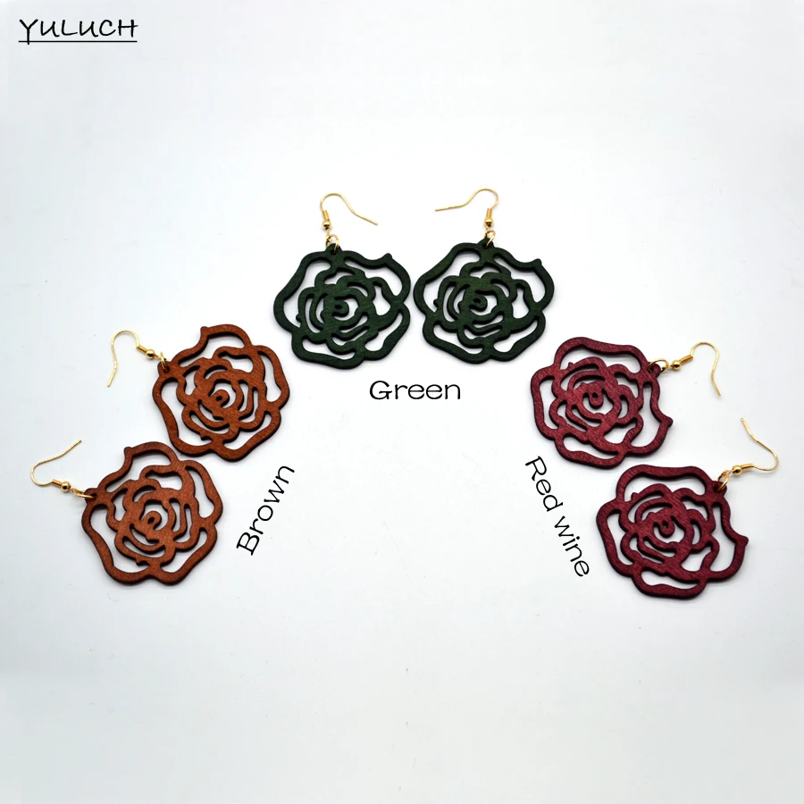 Парные серьги в новом дизайне с Африканским деревянным цветком розы Новое