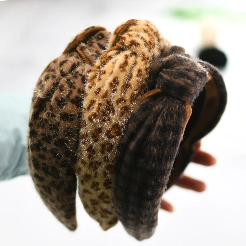 Корейская леопардовая винтажная бархатная мягкая завязанная повязка на волосы