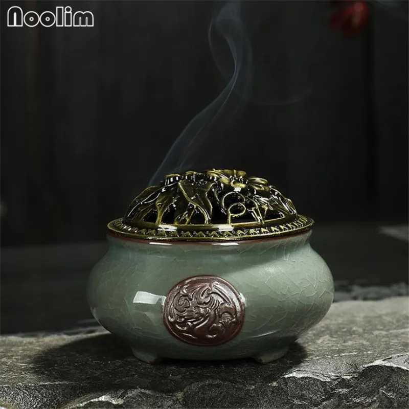 Фарфоровая керамическая курильница Celadon, антимоскитная горелка для благовоний, классический Декор для гостиной, ледяная трещина, держатель для благовоний - Цвет: B