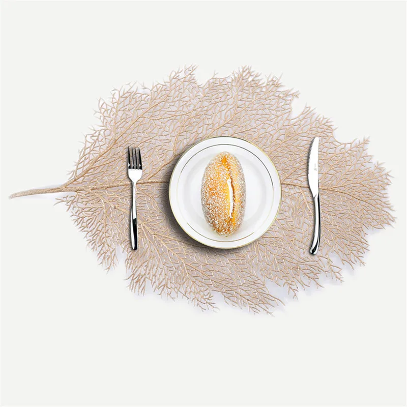 place mat for dining table coasters lotus leaf Palm leaf simulation plant PVC cup coffee tablemats kitchen Christmas Home Decor