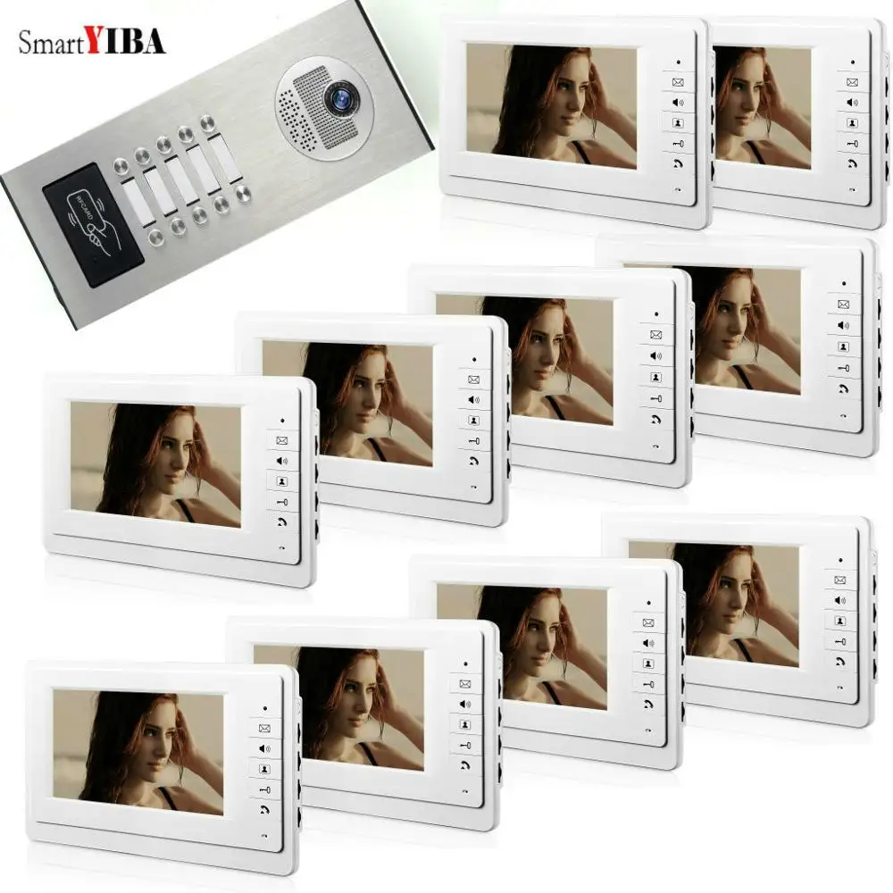 V70F5301V10 SmartYIBA видеодомофон 3-12 Многоквартирный дом домофон видео дверной телефон система с RFID IR камера 1000TVL дверной Звонок - Цвет: V70F5301V10