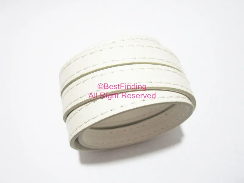 

10x2mm Stitched Flat leather cord 10mm flat leather cord All white