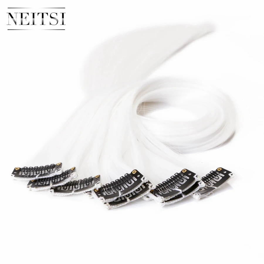 White Neitsi 20 ''5 шт./упак. прямой длинный одинарный зажим в одной части Омбре синтетические волосы для наращивания чистая цветная прядь для женщин - Цвет: White
